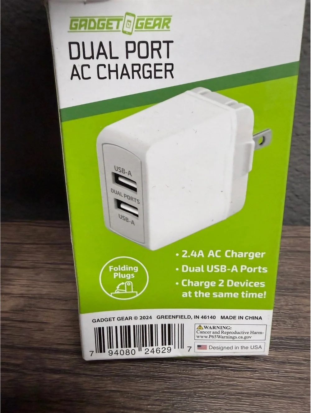 Gadget To Gear Dual Port AC Charger 2.4A USB-A Fast Charging Wall Block White
